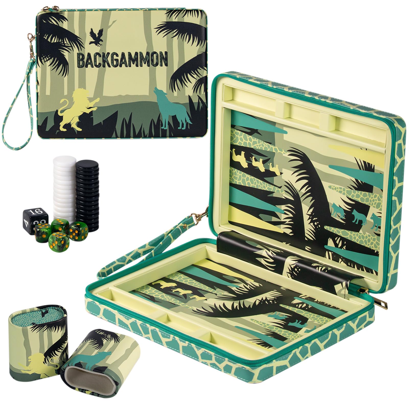 Juego de backgammon para adultos 2 jugadores, plegable, juegos de mesa de backgammon de viaje de 10 pulgadas con cremalleras y asas, interior y exterior de cuero, juego de mesa clásico con guía
