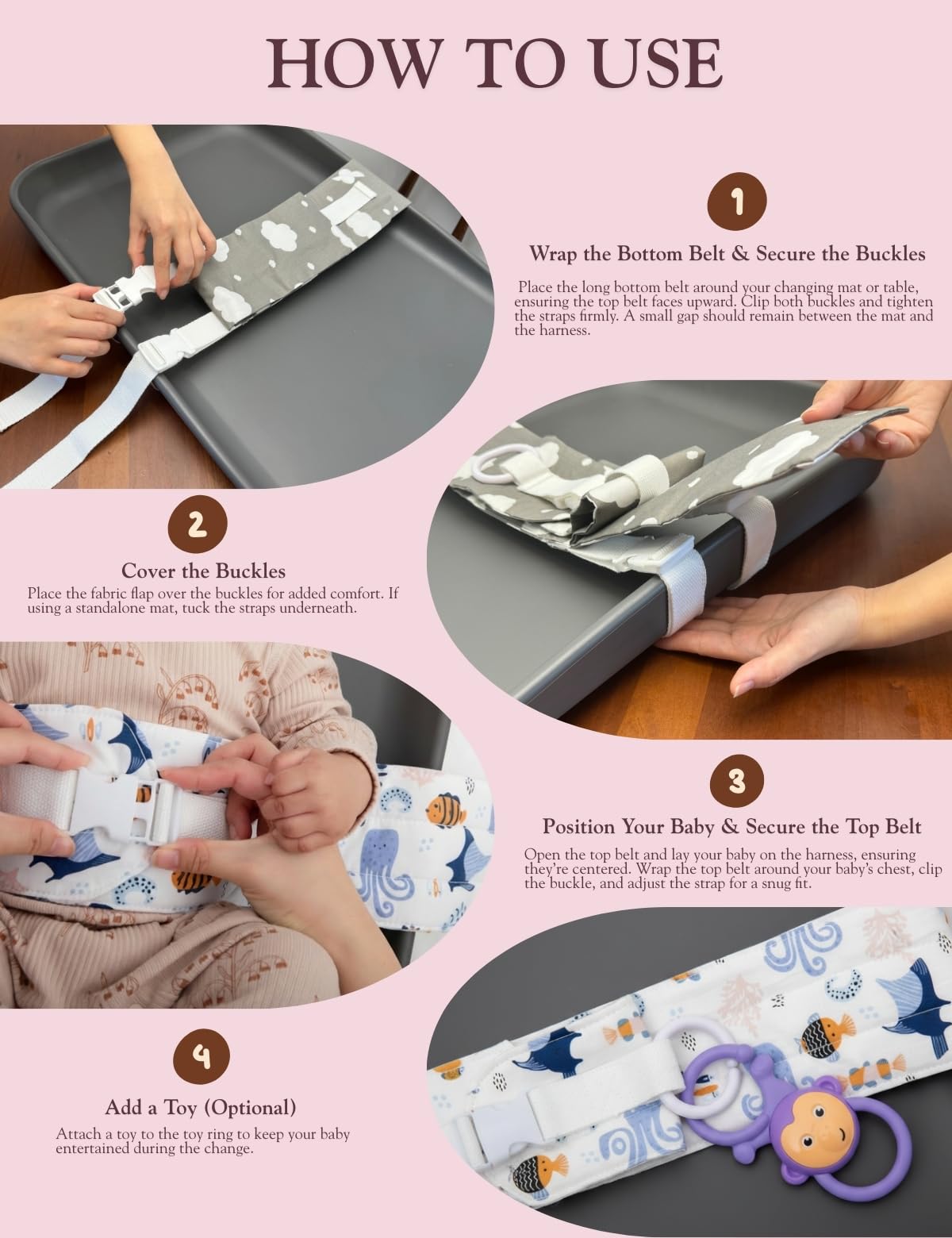 Ceinture de Protège-linge de Change Bébé – Coton Doux Peau-Adapté, Réglable Antidérapant Sécurisé, Universel, Portable & Lavable (Bleu)
