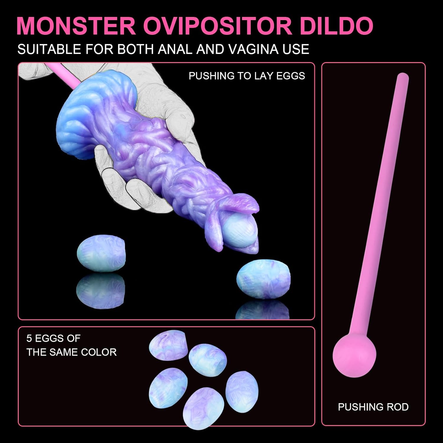 Inflate Pump Ovipositor Hollow Tunnel with 5 Silicone Eggs for Women Adult Sex Toy for Couples Masturbation (YC-KN2142-ZTOR)