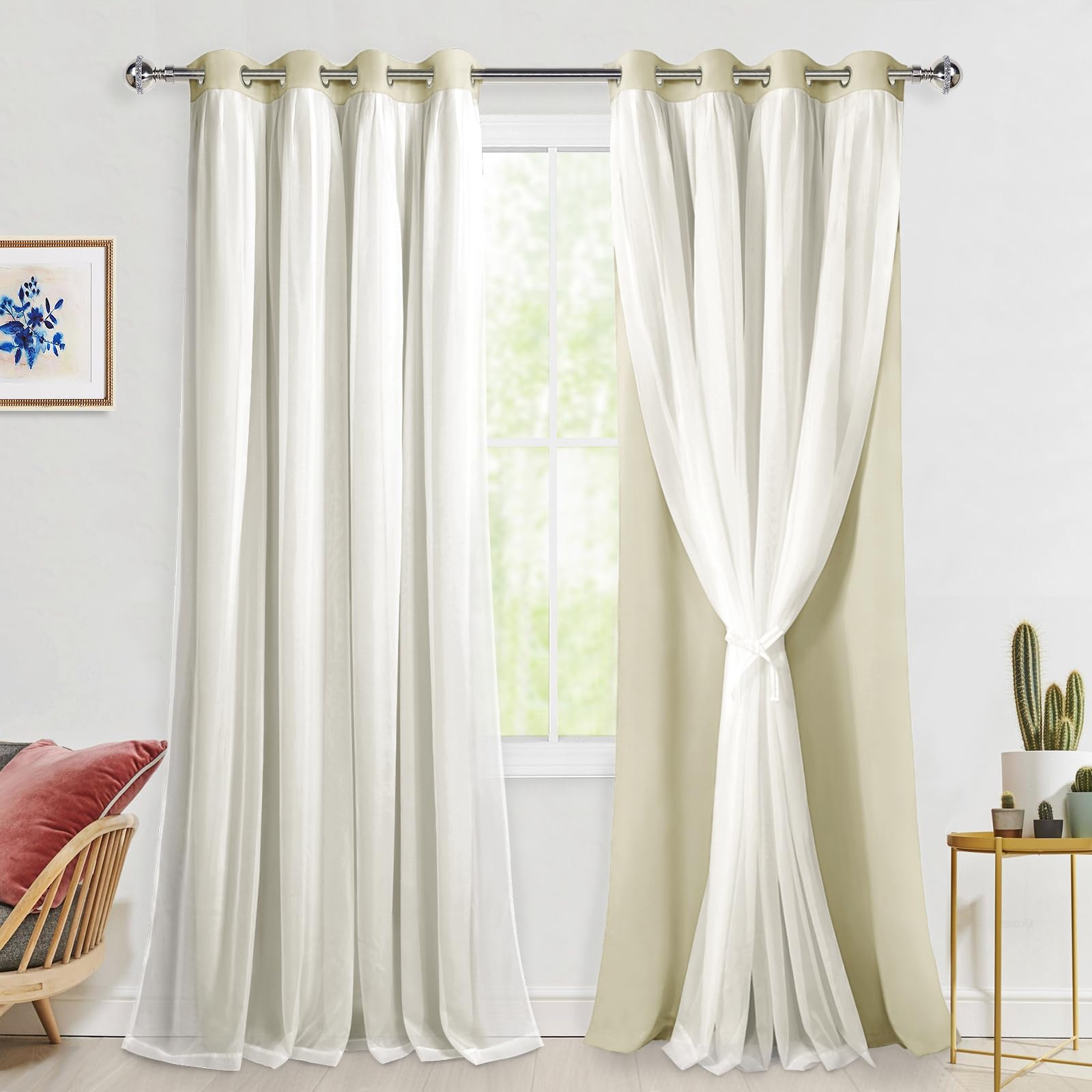Rideaux occultants 2 panneaux salon occultation totale et thermique beige