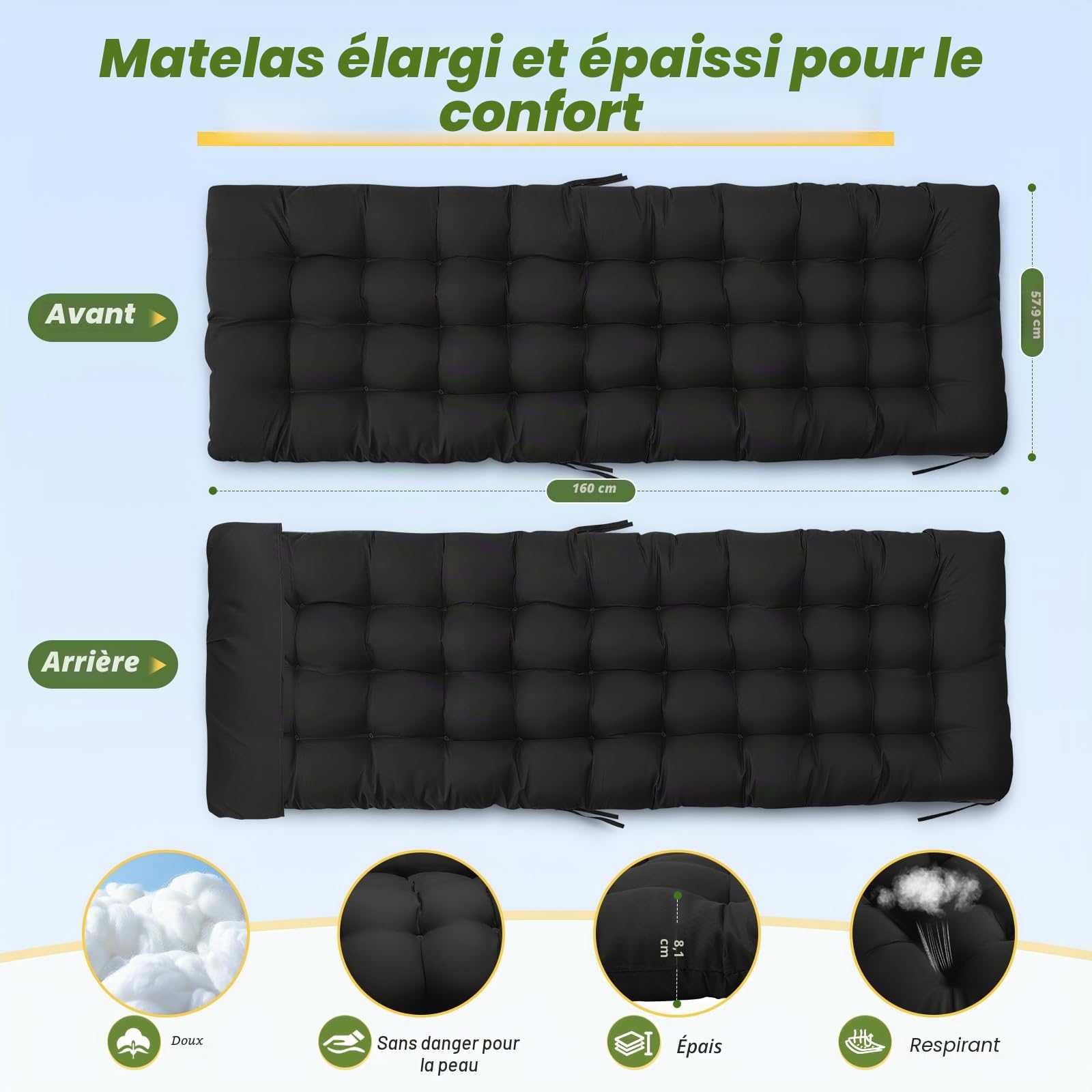 Lischwert Chaises de jardin Zéro Gravity, charge 199 kg, inclinables en textilène, appuie-tête réglable, support pour tasses et téléphone, chaise longue pliable (noir mat)