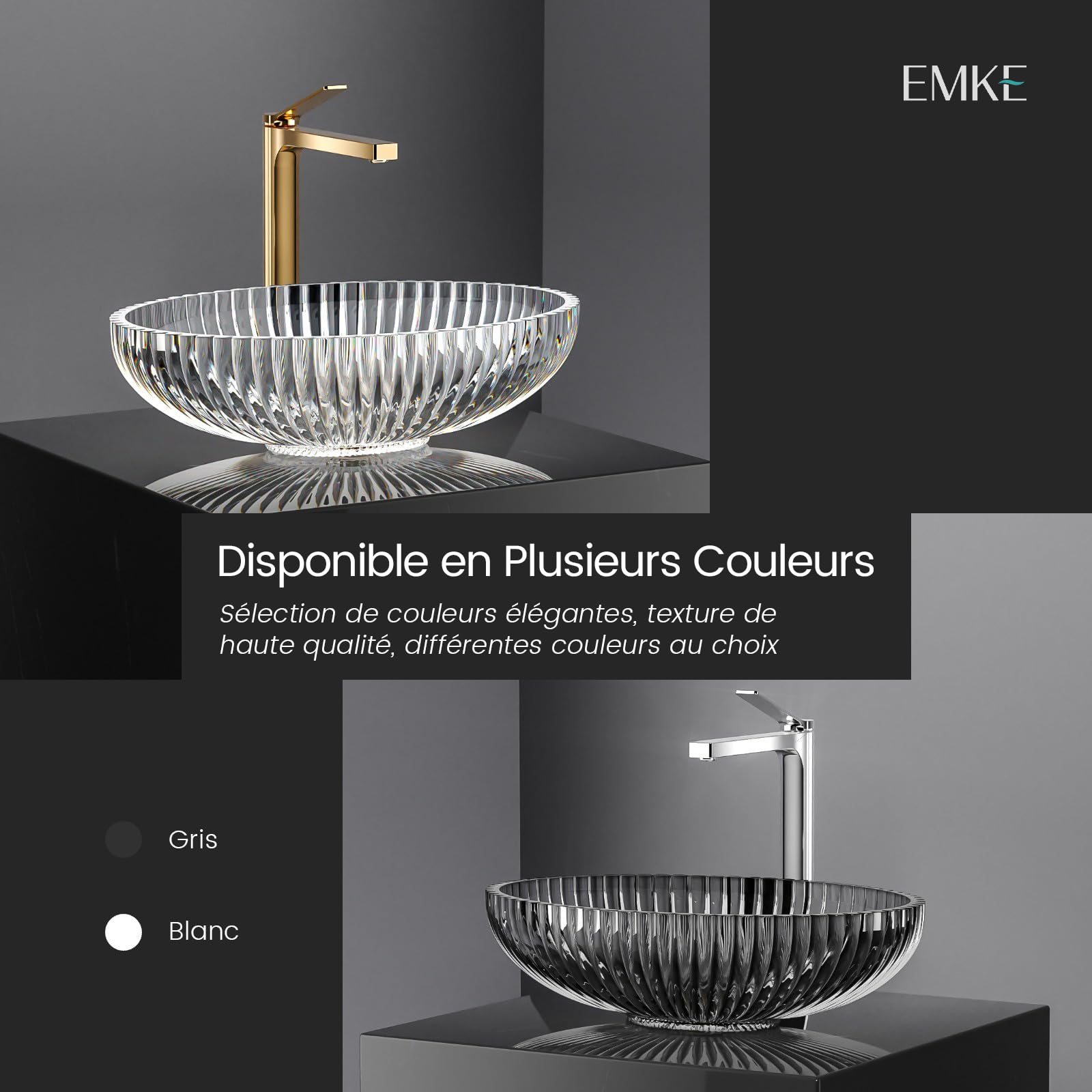EMKE Vasque à Poser Ovale en Verre Cristal 51 x 35 x 15 cm, Noir Mat | Grand Lavabo Effet Diamant Ciselé, Bol en Verre Trempé pour Meuble Double Vasque de Salle de Bain(Robinet Non Inclus)