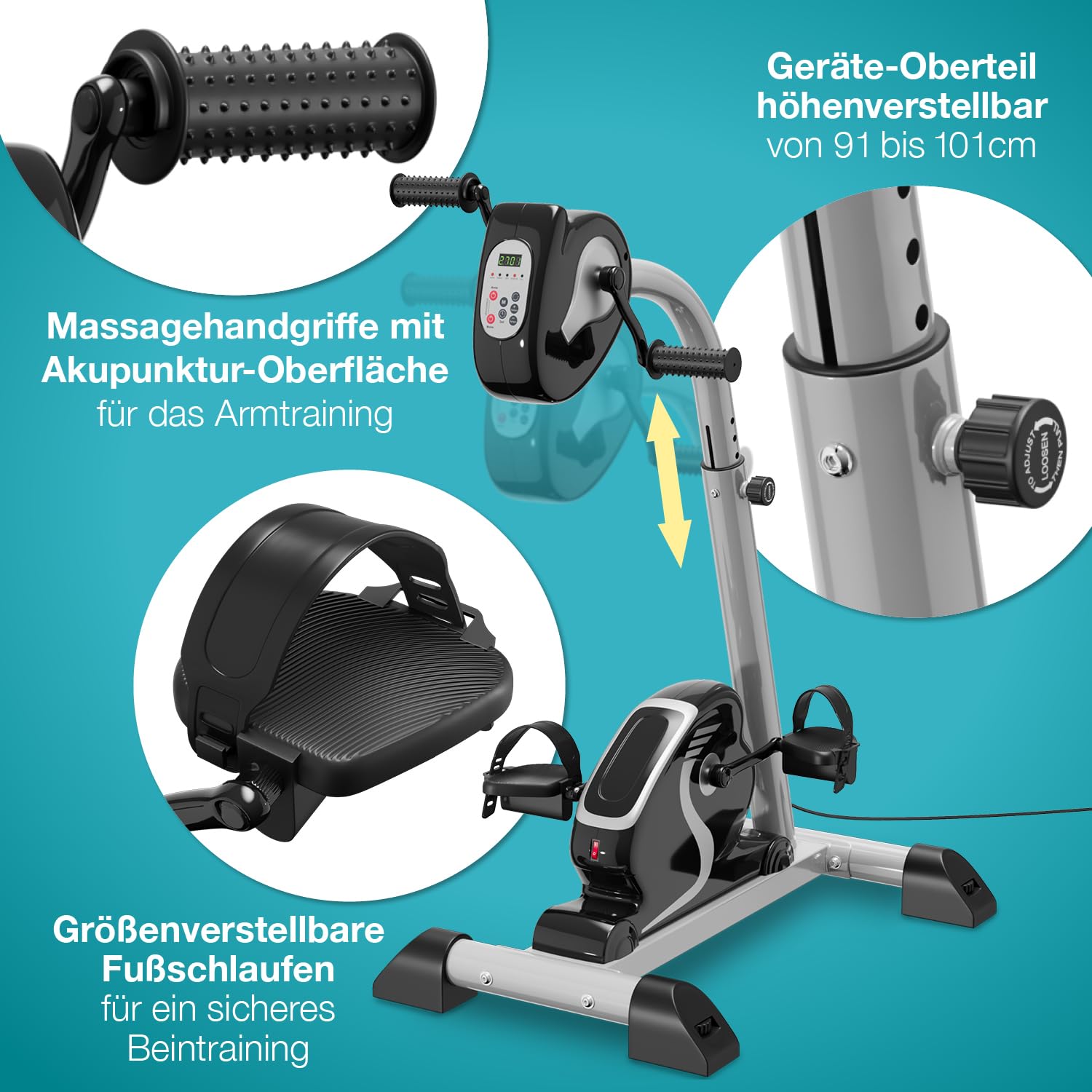 maxVitalis 2in1 Arm und Beintrainer mit Motorunterstützung, Elektro Heimtrainer höhenverstellbar, Trainingscomputer 6 Programme