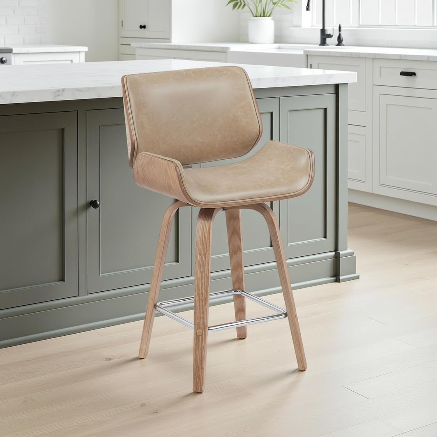 armen living tyler modern counter height swivel bar stool with white wash finished wood and vintage brown upholstery vintage brown/natural 26" seat height 1