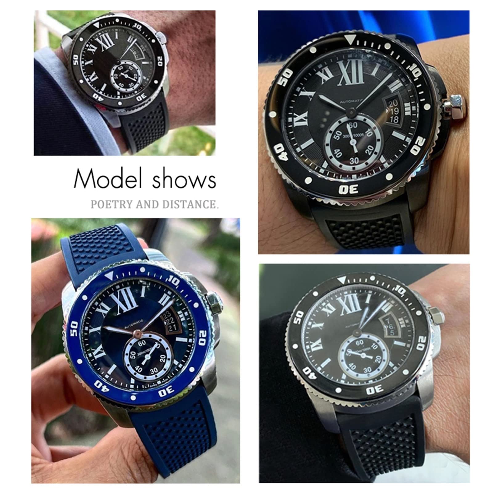 CZKE 22 mm 24 mm gumowy pasek do zegarka 23 mm pasuje do CALIBRE DE CARTIER TANK SOLO SANTOS DE wodoodporny silikonowy pasek do zegarka klamra motylkowa, 24mm, Agat