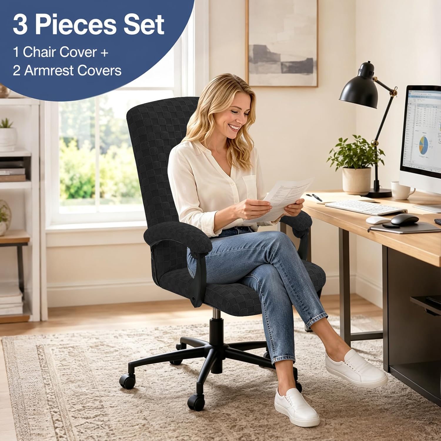 YEMYHOM Stretch Office Chair Cover with Armrest Covers Exclusive Pattern L image 2
