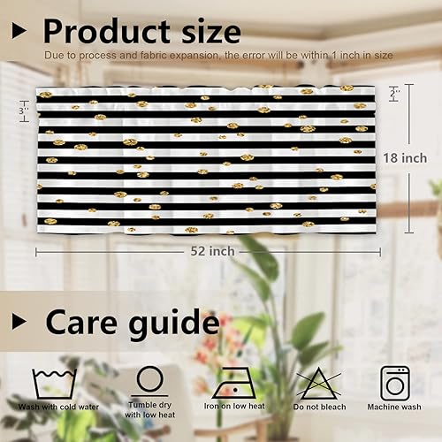 Miniatura 5 de Cenefas de cocina con rayas abstractas negras para ventanas, cenefas opacas con purpurina dorada de poliéster multicapa para cocina y dormitorio, 1