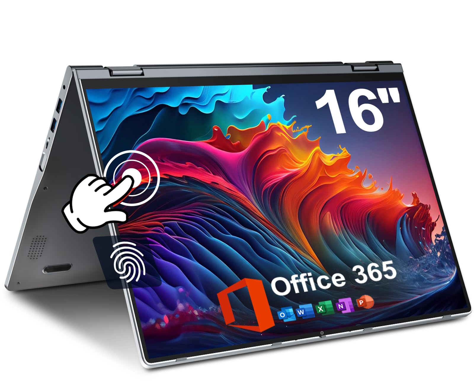 jumper 2 in 1 Laptop, 16 inch Convertible Laptop Computer with IPS FHD 360 Degree Touchscreen, 640GB Storage, 16GB RAM, Fingerprint Reader, Backlit Keyboard, Celeron N5095, 53.2WH, WiFi 6ClimatePartner certified