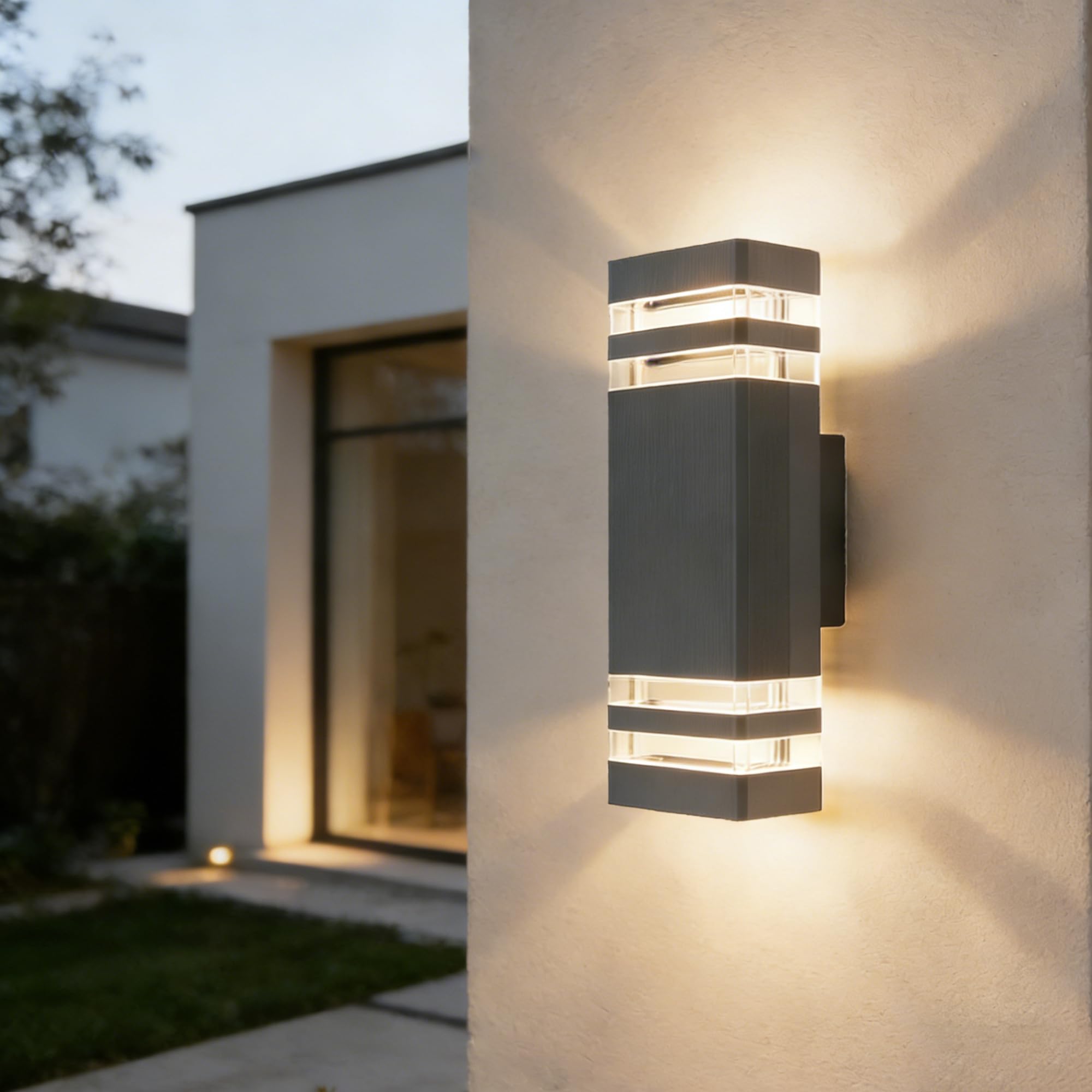 2 Stück Außenlampe Wand Up and Down Wandlampe Aussen GU10 230V | IP54 Wasserdichte Wandleuchte Aussen mit 4×5W GU10 Glühbirne(3000 K),LED Aluminium Außenwandleuchte Hauswand,Anthrazit Grau