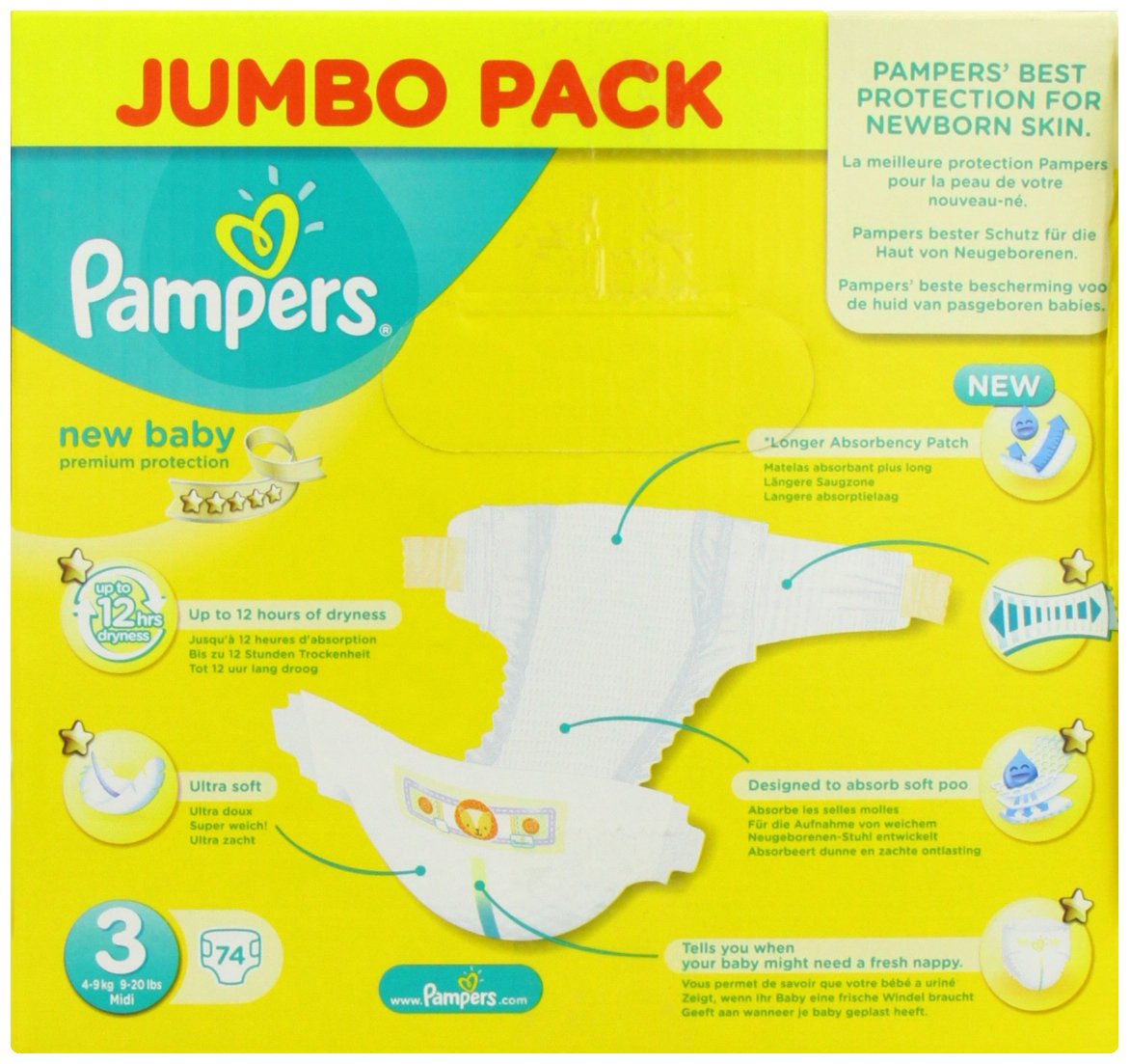 Pampers, Pannolini New Baby, 74 pz., Taglia 3