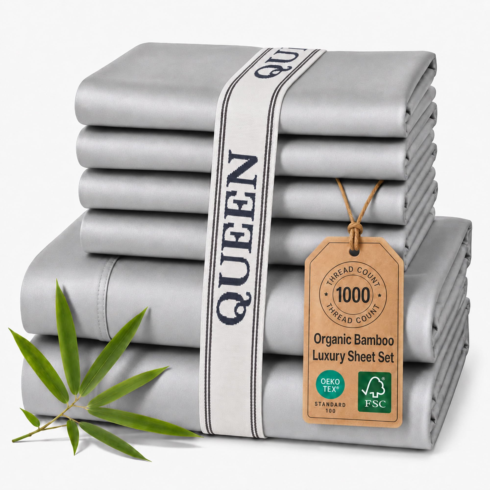Photo 1 of Therapedic Luxury Viscose derived from Bamboo, 1000 Thread Count 6 Piece Queen Sheet Set, FSC Certified, 16" Deep Pocket, Bonus Pillowcases & Organiser Band, Cooling Sheets for Hot Sleepers, Dark Grey