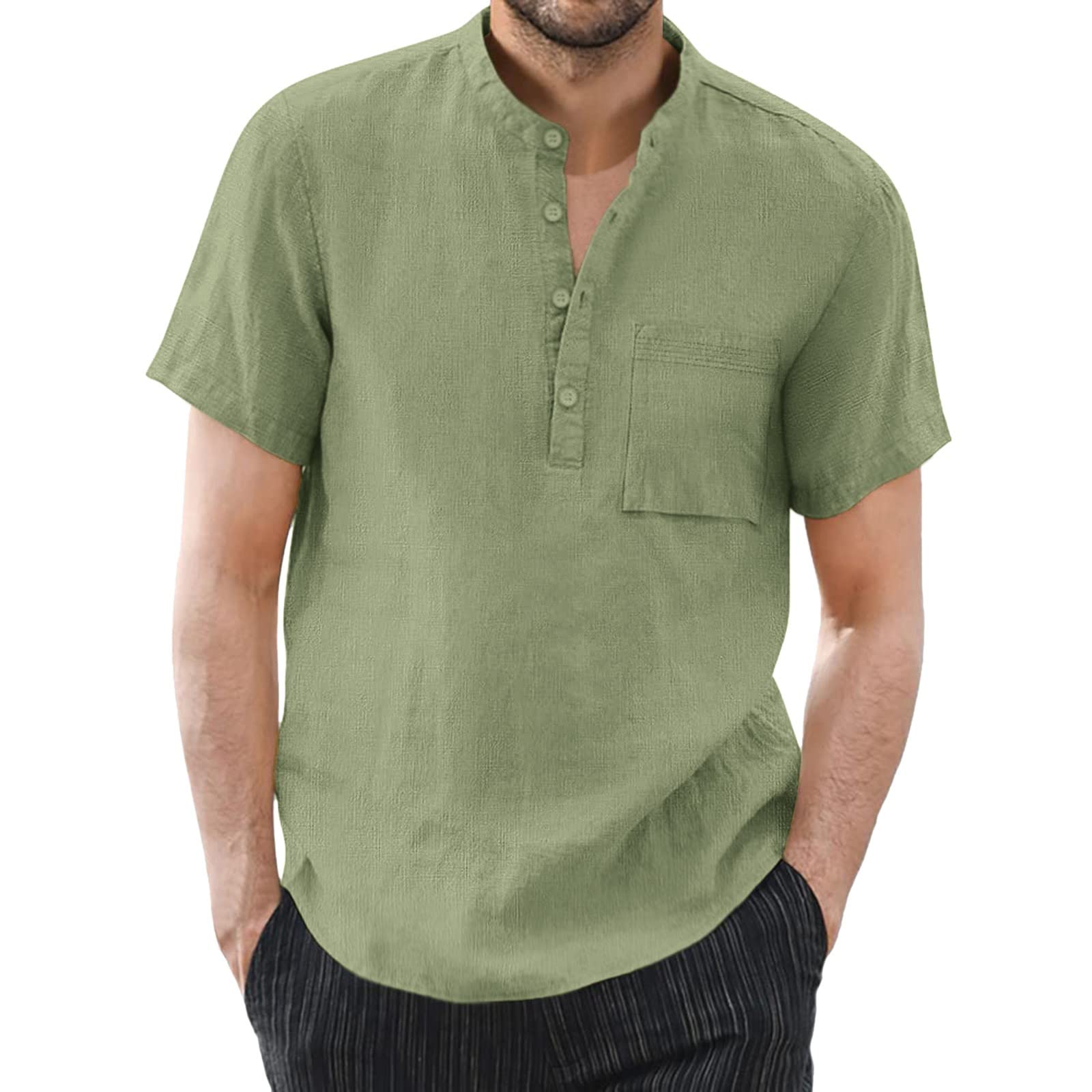 HUTcPNy Camisa Estampada Hombre Tallas Grandes Verano Botones Algodon Lino Funky Camisas de Flores Camisa Cuadros Hombre Verano Manga Corta