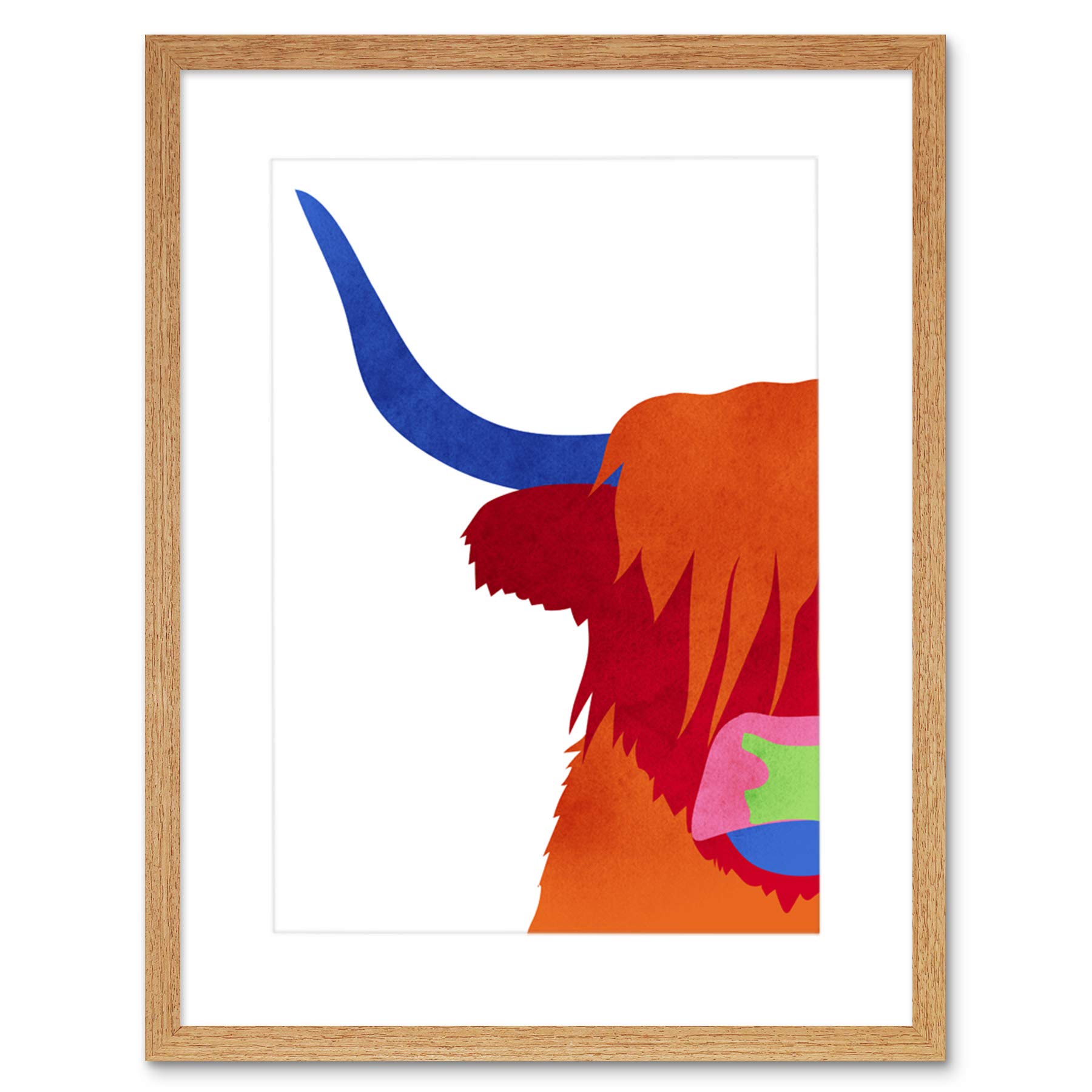 Wee Blue Coo Bright Highland Scottish Cow Bull Coo Colourful Framed Art Print