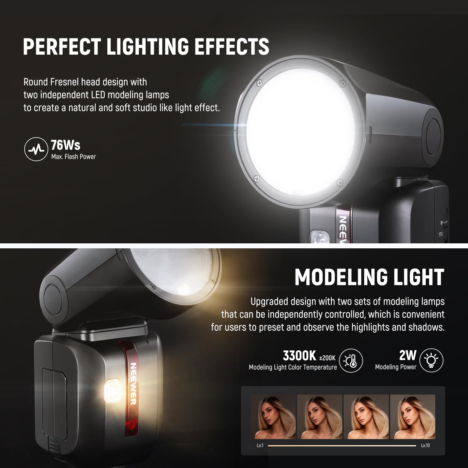 NEEWER Z2-F 2.4G TTL Camera Flash Speedlite Rotonda per Fujifilm, 76Ws HSS 1/8000s, Batteria 7.2V/3000mAh