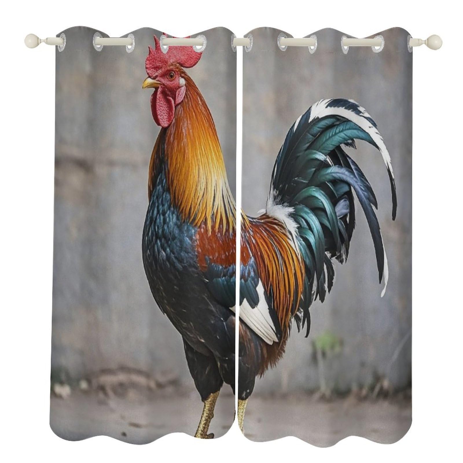 Rideaux occultants déco coq pour salon et salle de bain
