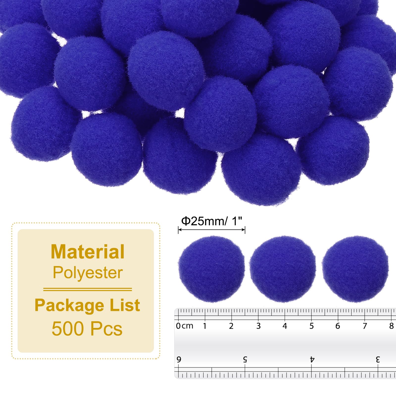 PATIKIL 500 Pièces Pompons Loisirs Creatifs, 2.5cm Diamètre Pompoms Artisanales Rondes Petits en Polyester, Boules Pelucheuses en Haute Élasticité pour Guirlandes, Franges, Bleu Roi