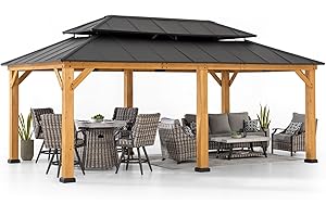 Yardistry 12 x 20 Ft. Wood Gazebo, Cedar Framed Outdoor Patio Steel...