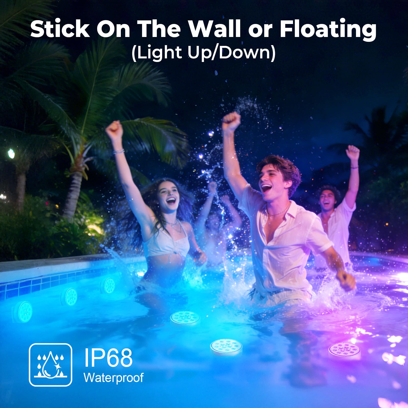 Luci Piscina Sommergibili LED IP68 16 Colori Ricaricabile USB 4 Pezzi