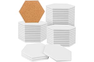 30 Pieces Unglazed Ceramic Hexagon Tiles with Cork Backing Pads