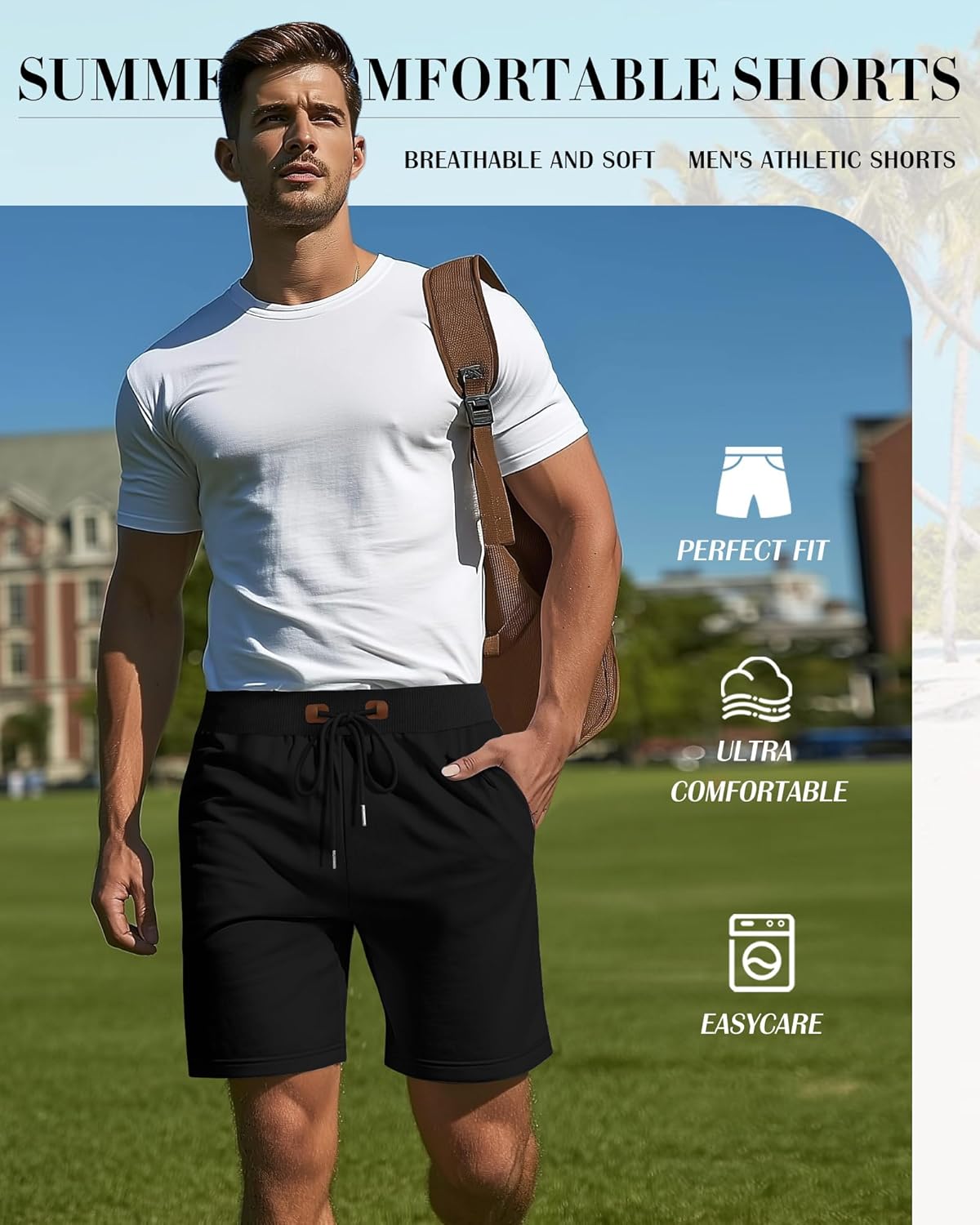 Neer 3 Pack Men's Gym Athletic Drawstring Shorts, Elastic Waist Casual Beach Workout Running Shorts with Pockets Summer Wear - Image 2