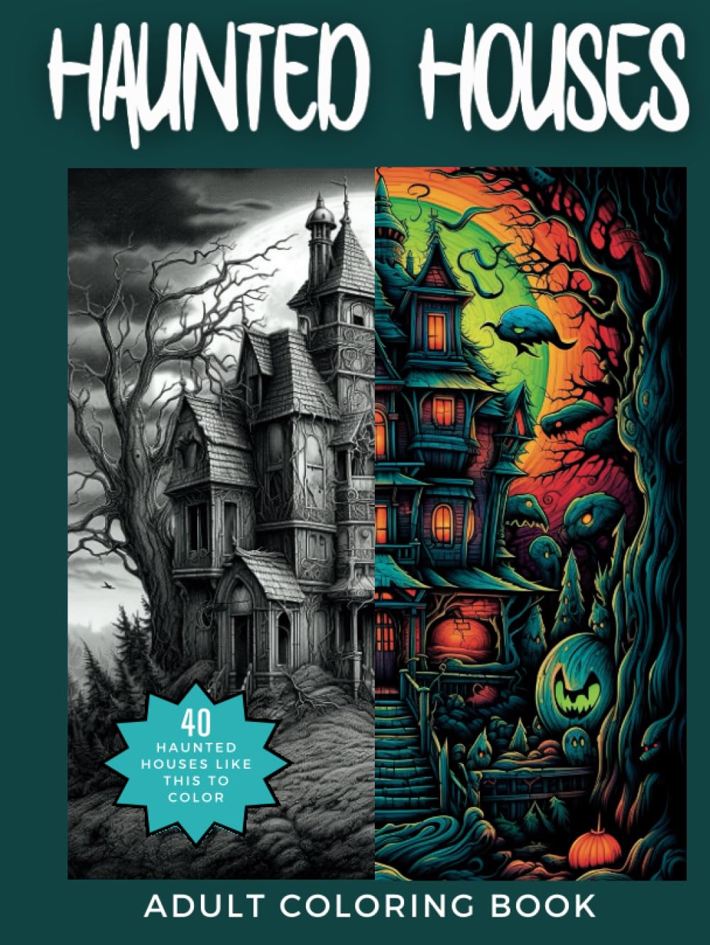 Haunted Houses: A Scary and Ghostly Coloring Book for Adults and Teens