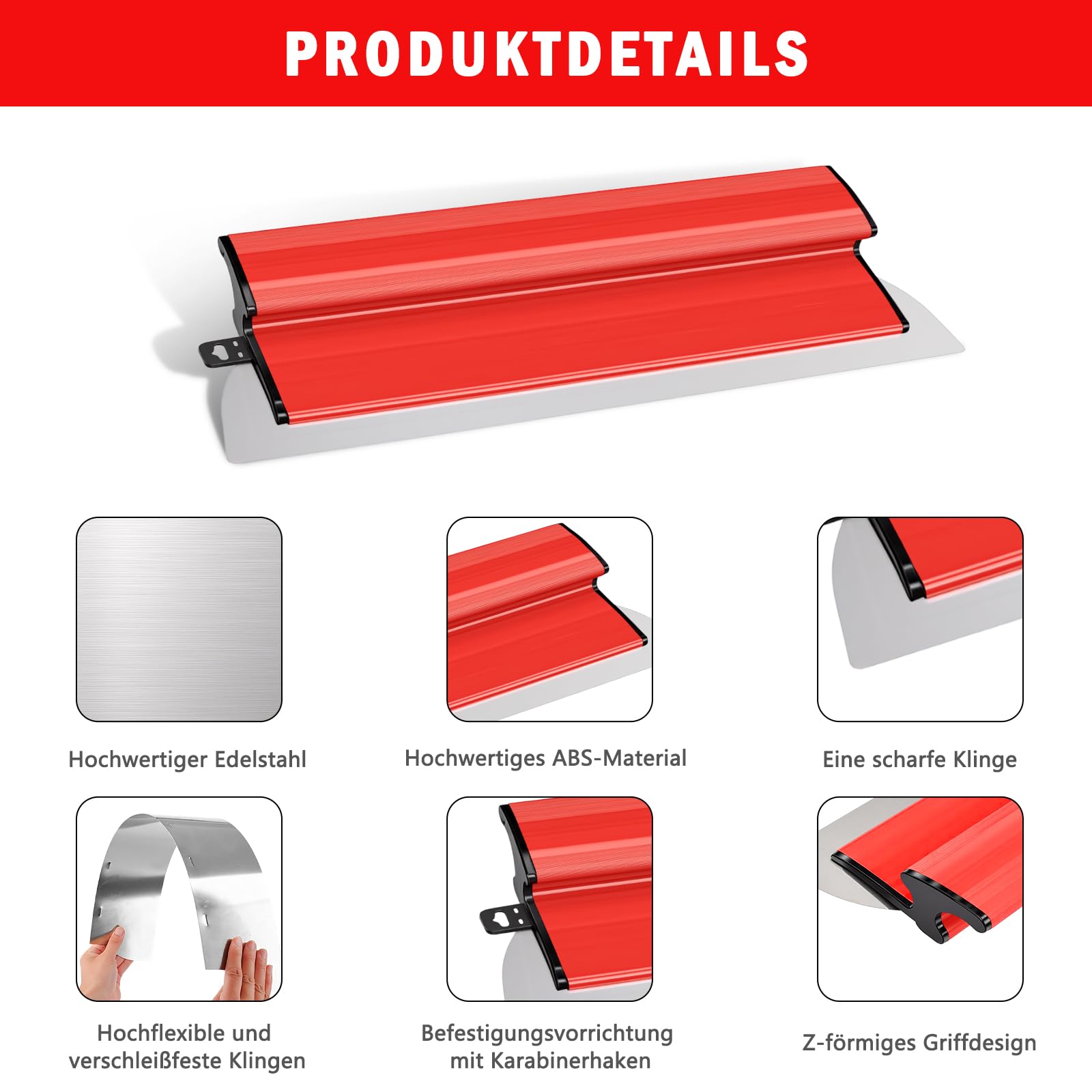 Set Spatole per Intonaco in Acciaio Inox con Impugnatura a Z 0,5 mm (80 cm) + 0,3 mm (40 cm / 25 cm) Livellamento Preciso per Pareti & Soffitti Utensile Professionale per Rasatura e Lavori di Pittura