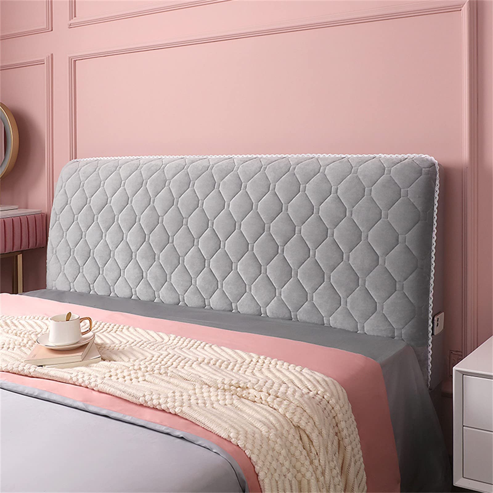 Fodera Elasticizzata Per Testiera Del Letto - Copri Testiera Morbido Antipolvere, Adatto Per Letti Queen, King, Singolo E Matrimoniale, Bianco (Lunghezza 210-240cm)