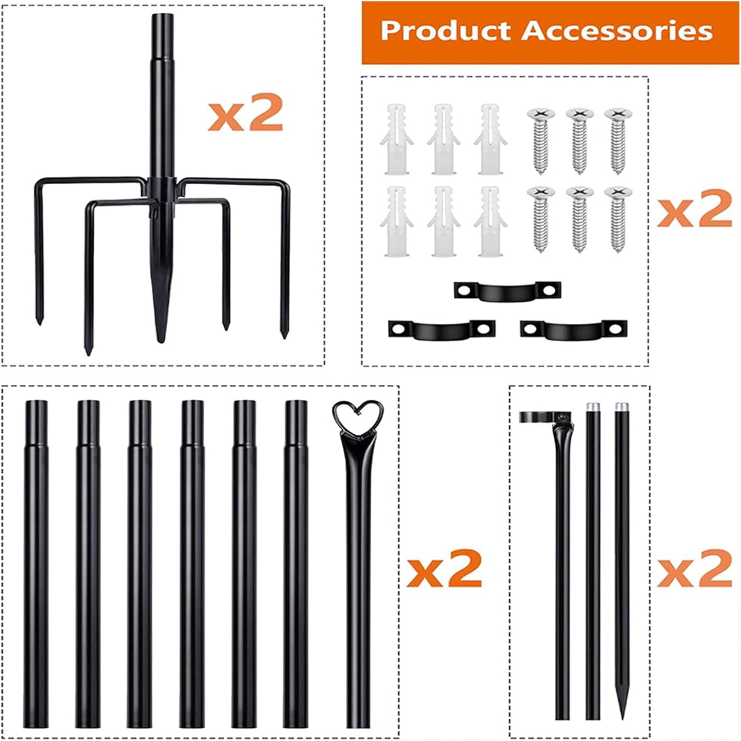 4pcs Alloy Garden Light Poles For Hanging And Outdoor Decorations With Heart Shaped Top
