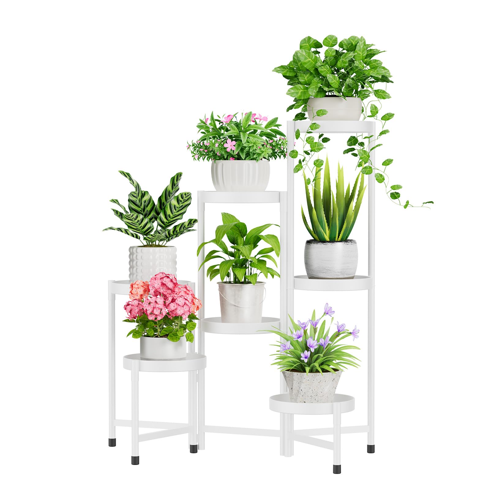 iDavosic.ly Plant Stand Indoor Outdoor, 7 Tier Corner Metal Flower Display Holder Shelf, Folding Tall Orchid Rack for Patio Balcony Porch Garden Living Room House, White — image 1