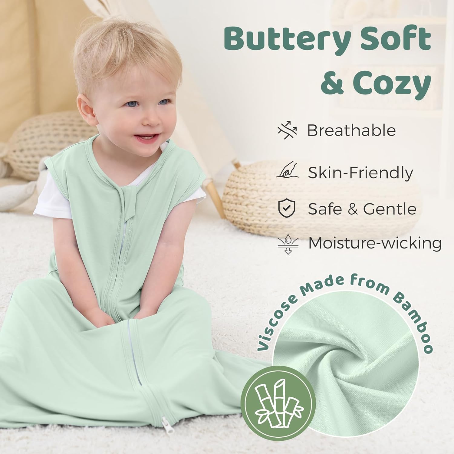 Viscose Made From Bamboo Baby Sleep Sack 0.5 TOG Wearable Blanket, Super Soft Sleeping Bag for Babies - Image 2