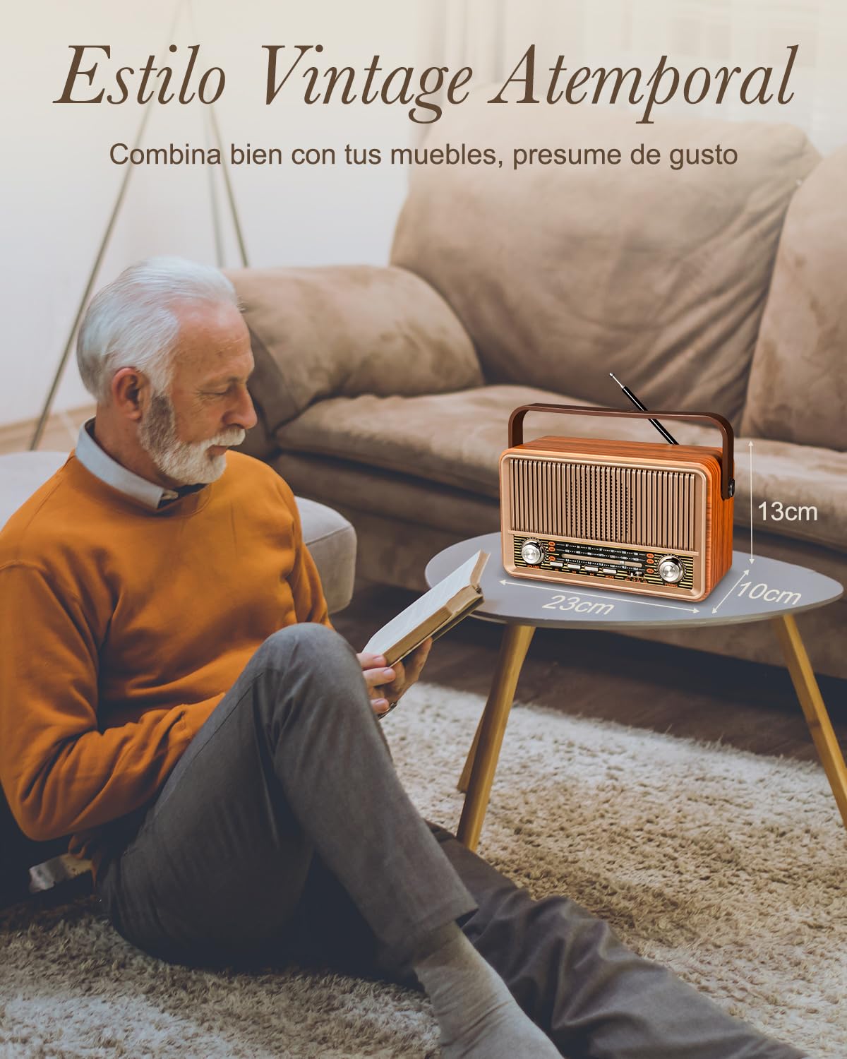 PRUNUS J-120 Radio Vintage Retro FM/AM/SW Portable Bluetooth 5W 1800mAh Recargable
