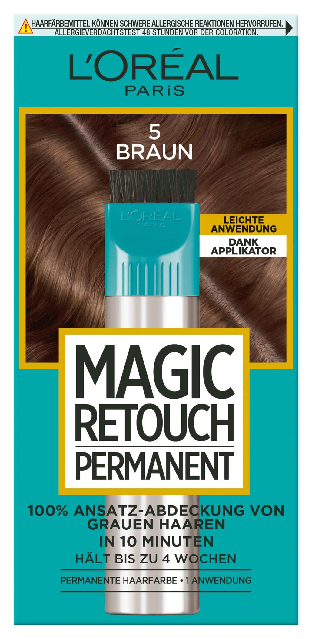 L'Oréal Paris Osłona nasady do laminowania siwych włosów, długotrwały korektor do włosów, Magic Retouch Permanent, nr 5 brązowy, 1 sztuka