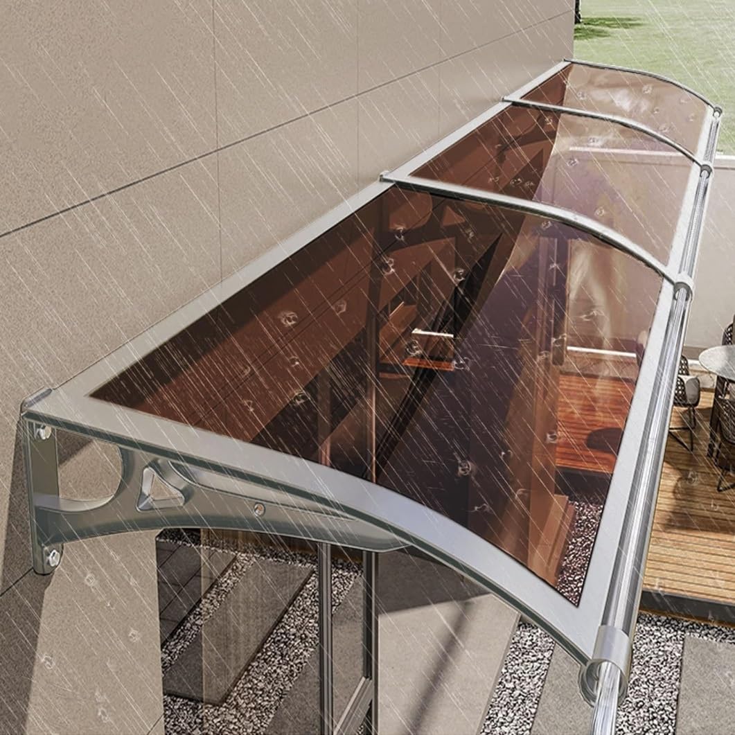 Auvent de porte en aluminium 60x100 cm avec polycarbonate marron pour protection extérieure