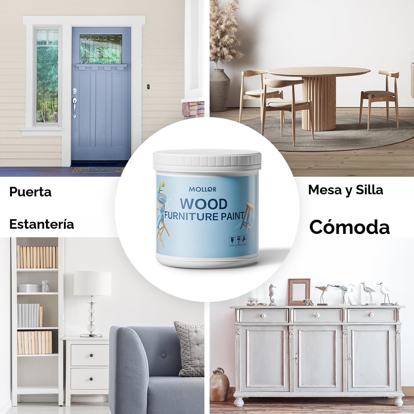Pintura para madera blanca mate para interiores, duradera para muebles, sin lijar, pintura a la tiza, color shabby chic, pintura fina para interiores y exteriores, pintura para muebles