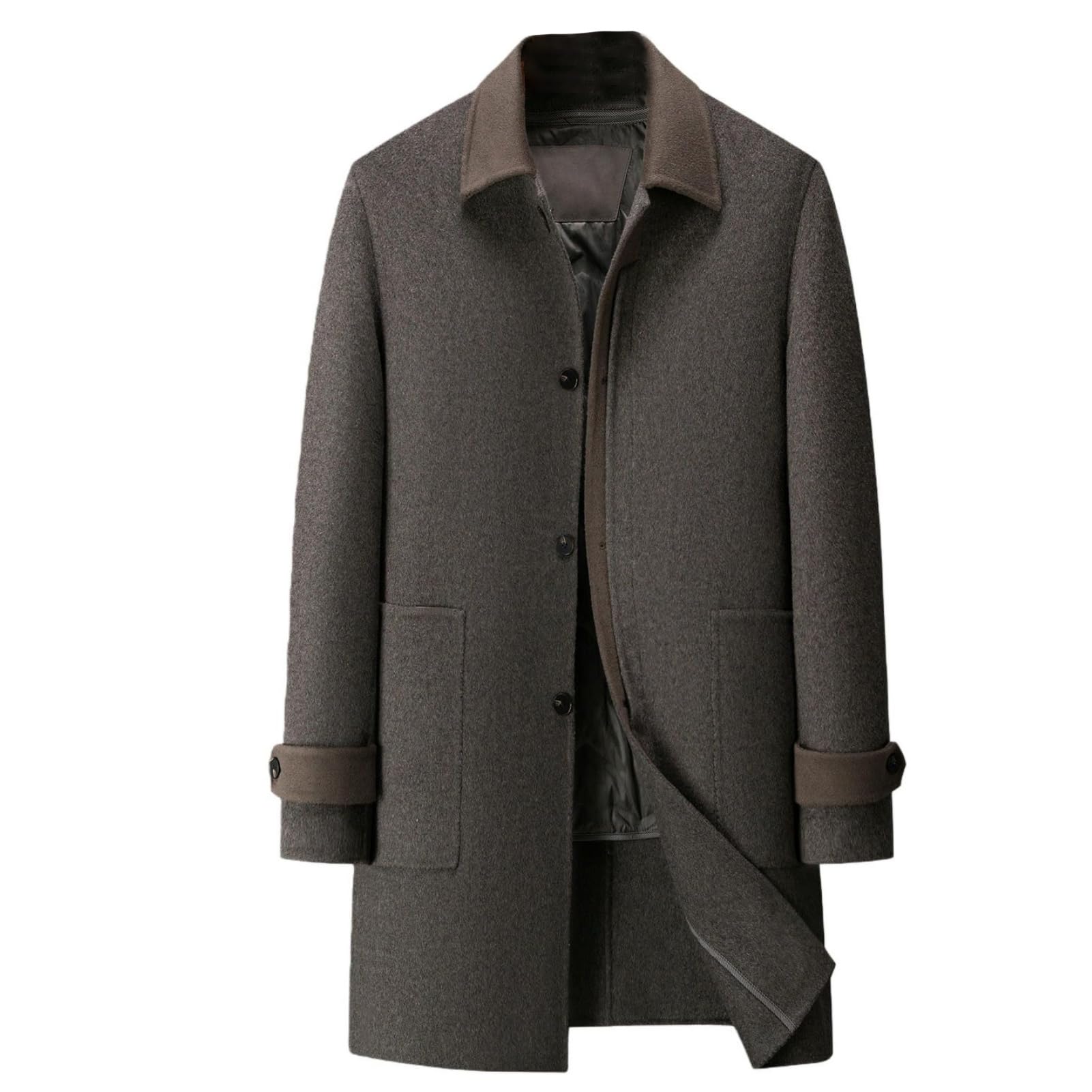 Cappotto casual da uomo con risvolto in lana double face spesso autunno inverno con fodera in piuma