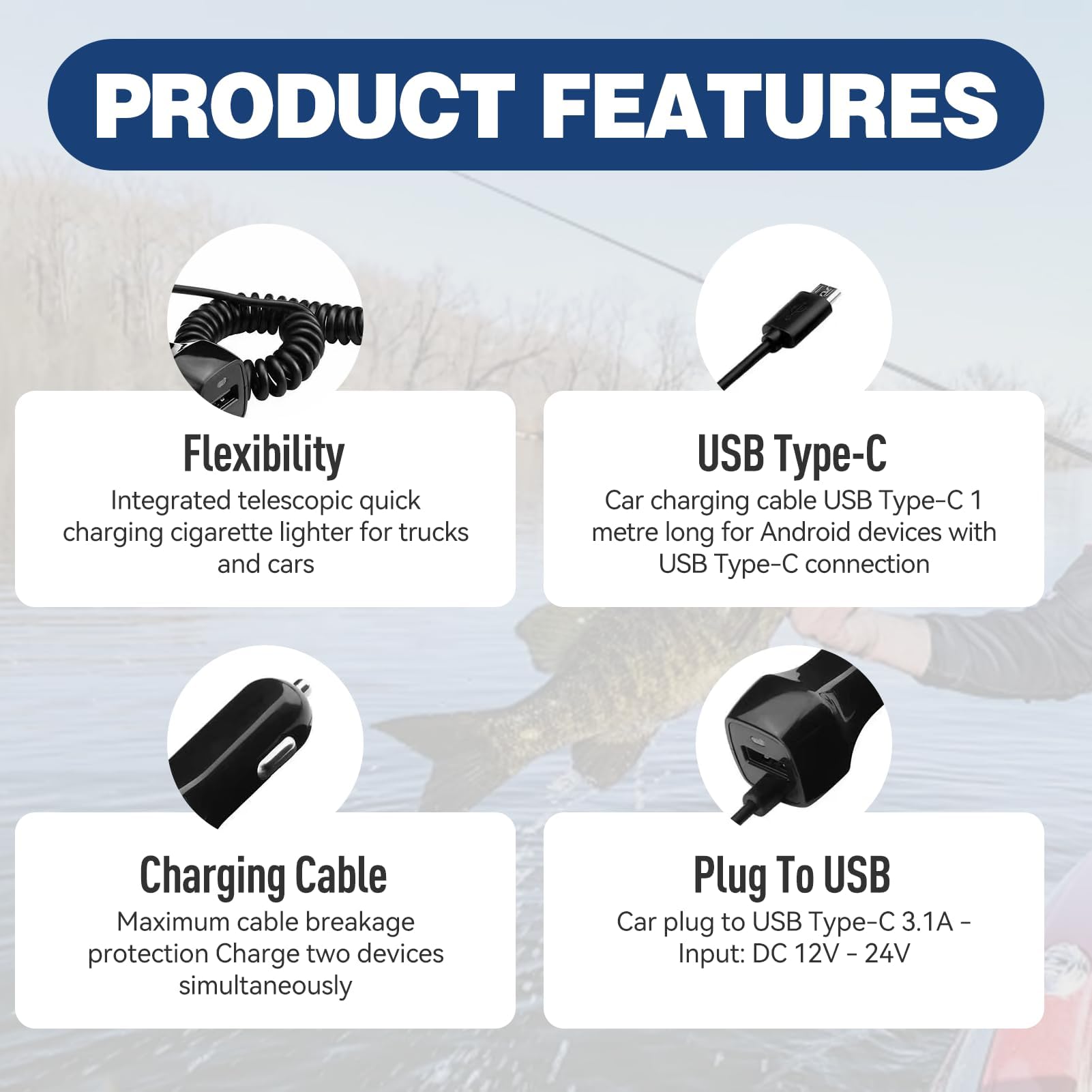 1M Carica Batteria per Auto Cellulare, Cavo di Ricarica Auto Universale USB Tipo-C, Caricatore da Auto a 2 Porte, Compatibile per 16, 16e, 15, 15 Pro e Pro Max, Cavo Dati 3.1A, Nero