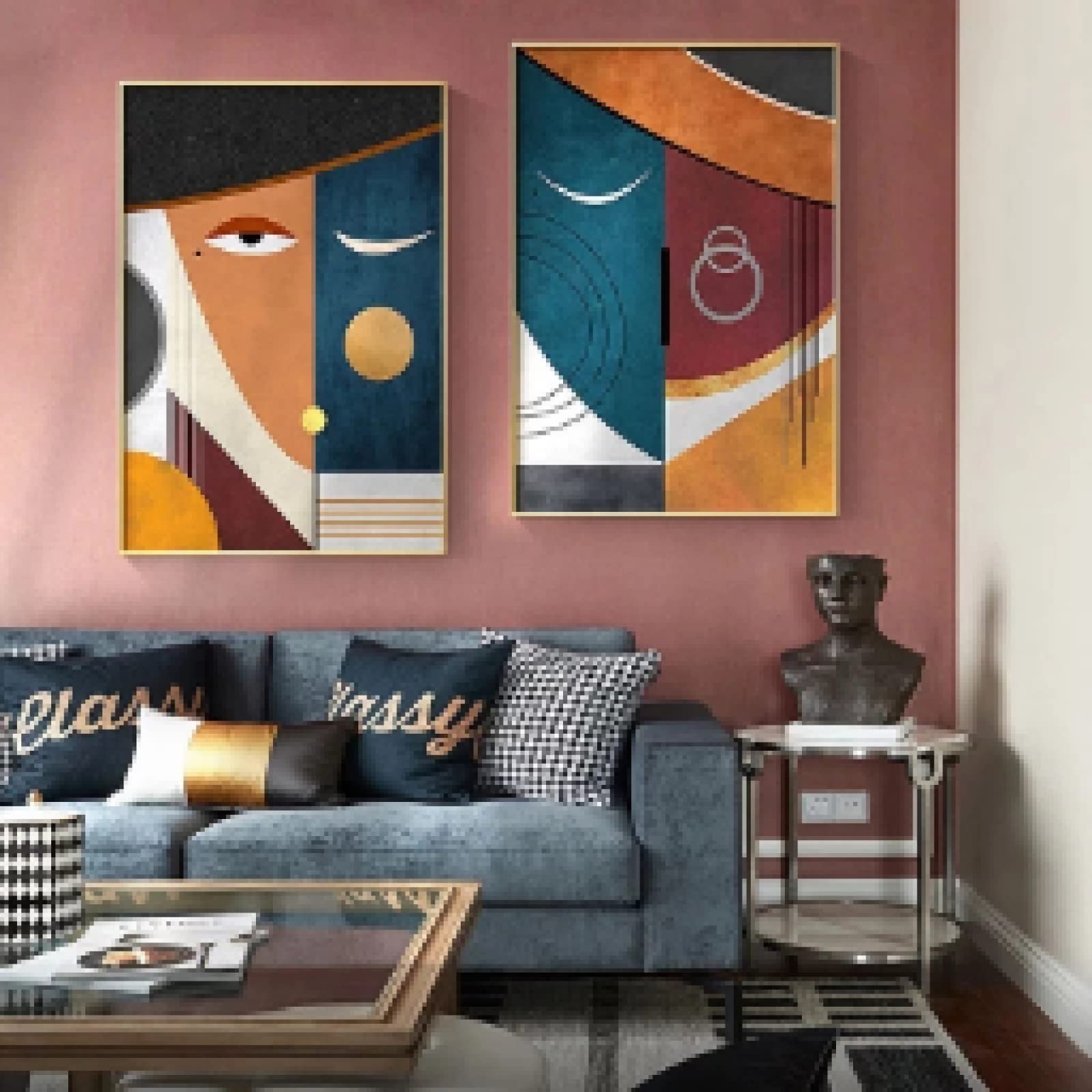 Toile Abstraite Géométrique Visages pour Habiller un Mur Vide Grand Format 60x80cm - 8