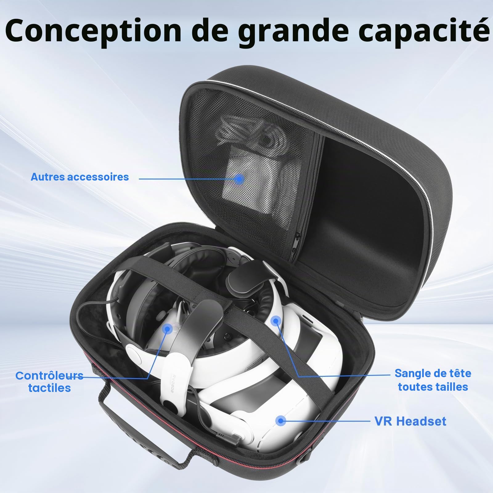 Arvok Étui de Transport pour Meta Quest 3/Quest 2, Grand étui à Doublure Souple pour Kiwi Design/BOBOVR Batterie Bandoulière, Sac de Protection pour Casque VR à Coque Rigide en EVA pour Le Voyage
