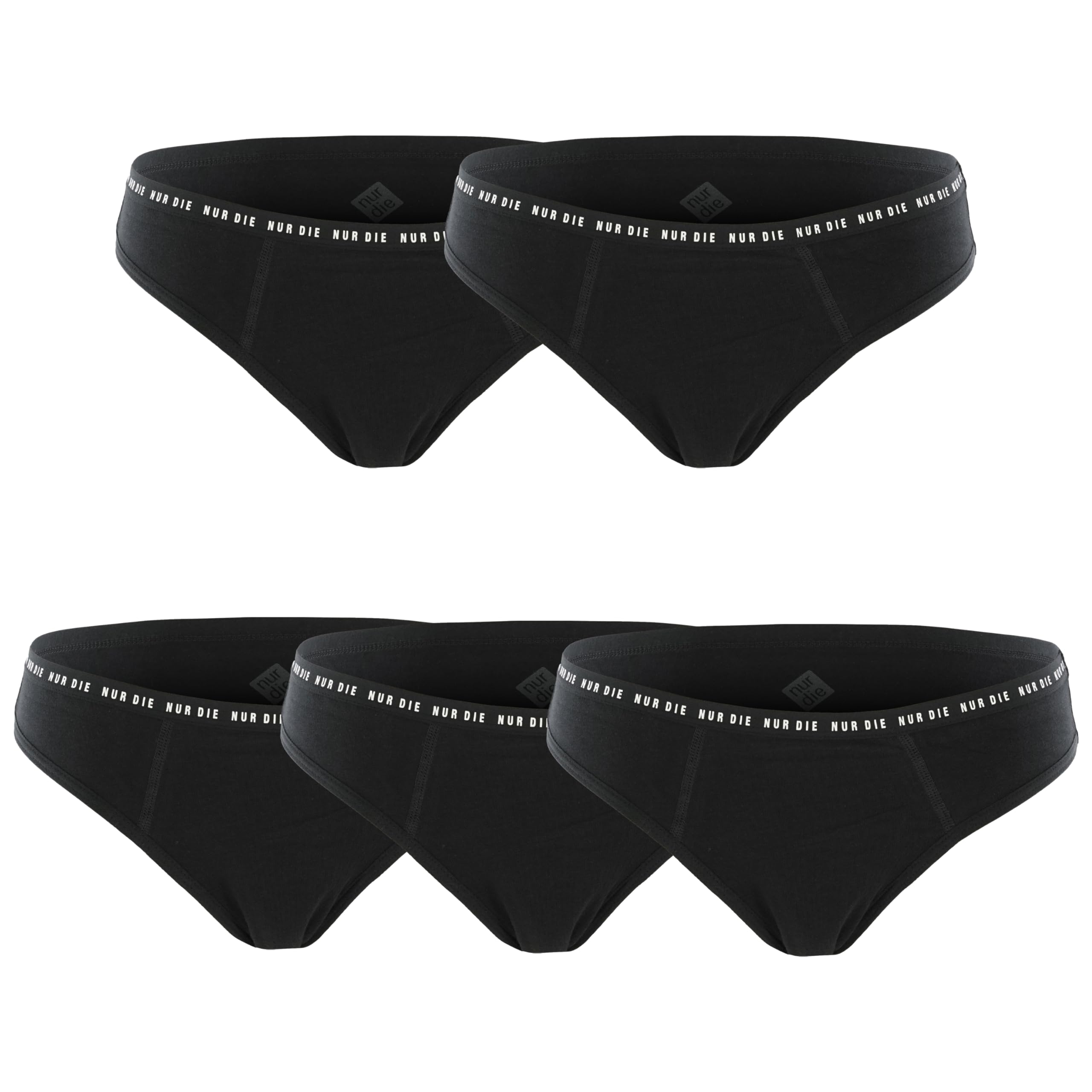 NUR DIE Biancheria intima per periodo, confezione da 5 pezzi, tutti regolamentati, mutande sanguinanti, lavabili e assorbenti, biancheria intima mestruale, colore nero, taglia