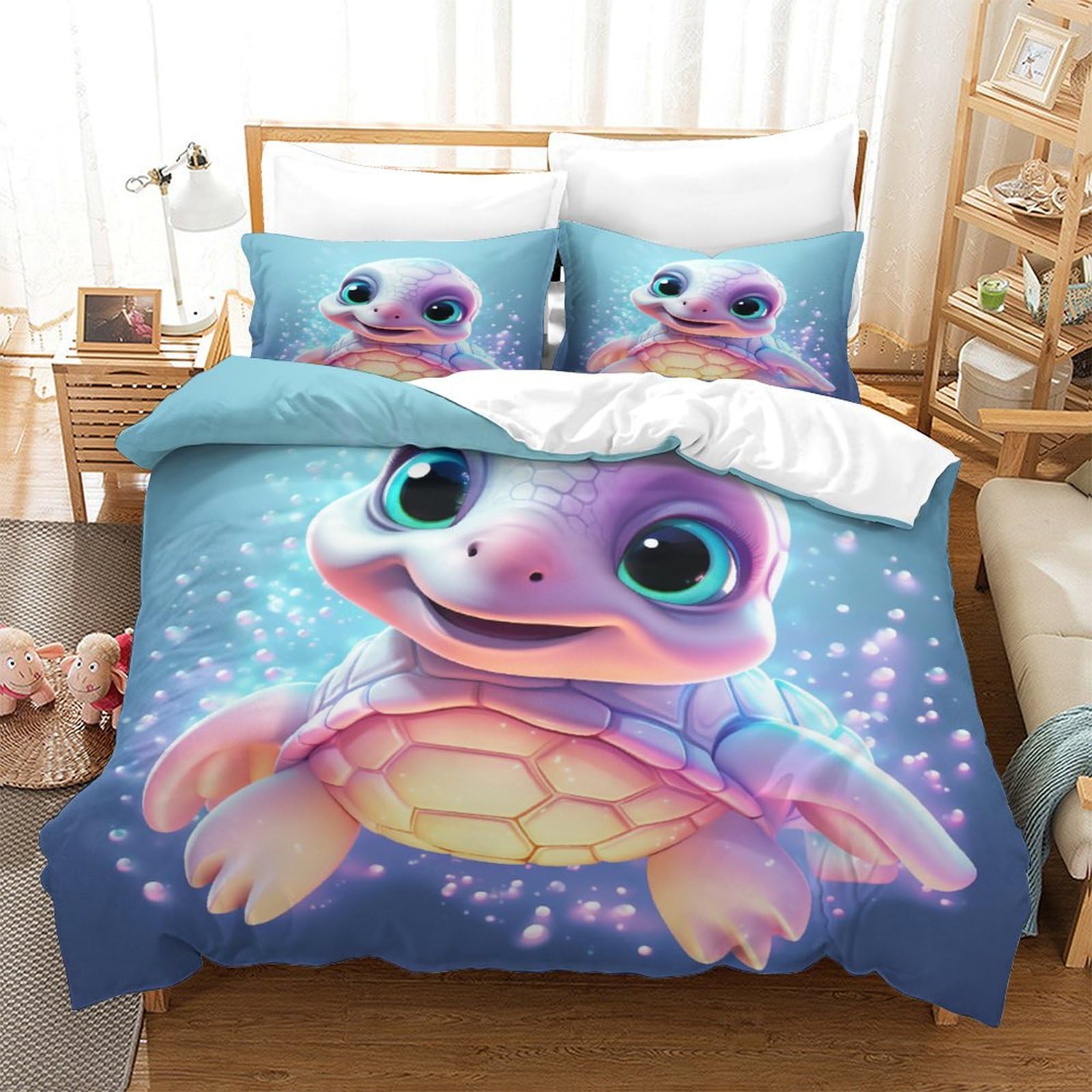 Housse de couette 260x220 tortue en microfibre thermorégulatrice à zip