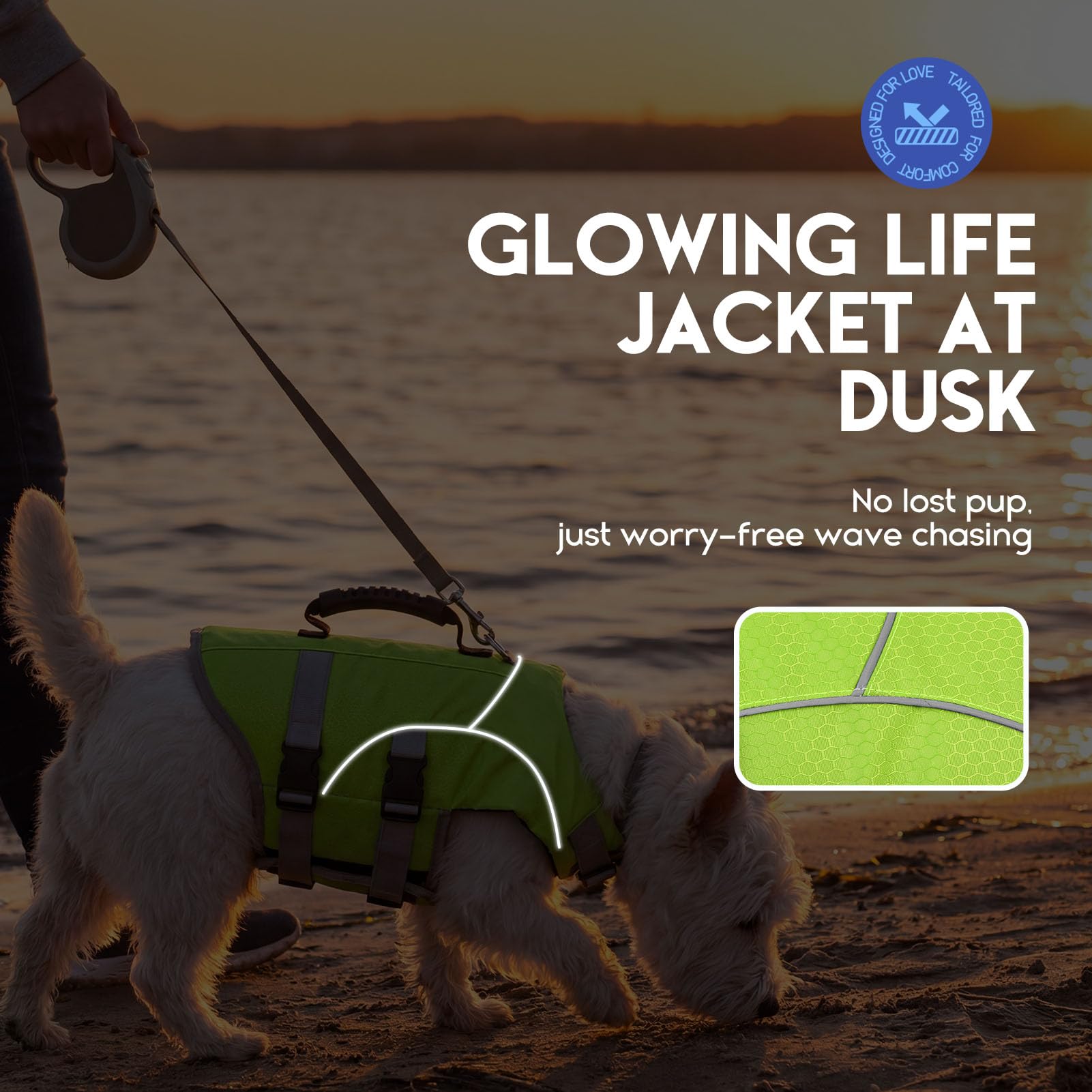 ASENKU Gilet de Sauvetage pour Chien, Haute Flottabilité Anti-Noyade, Poignée de Relevage, Bandes Réfléchissantes, Harnais Antidérapant pour Nage, Plage, Piscine, Bateau