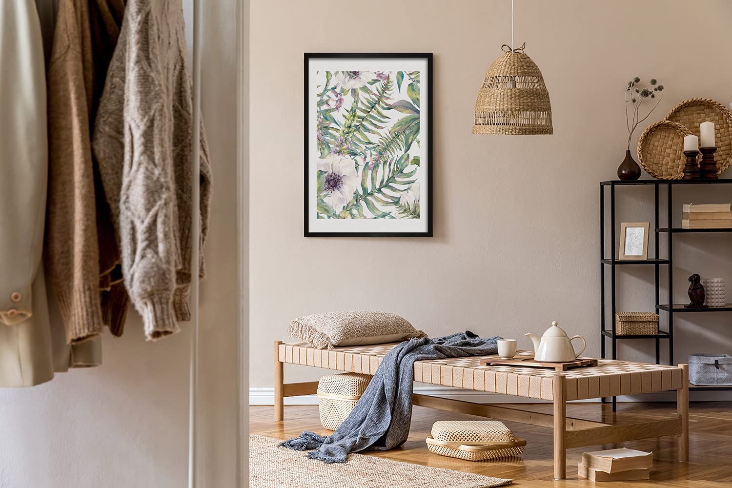Tulup Obraz w Ramce MDF 70x100cm Dekoracja Na Ścianę Do Kuchni Salonu Sypialni Obrazek Ścienny Grafika Fotoobraz Rama Oprawiony - tropikalnych liści