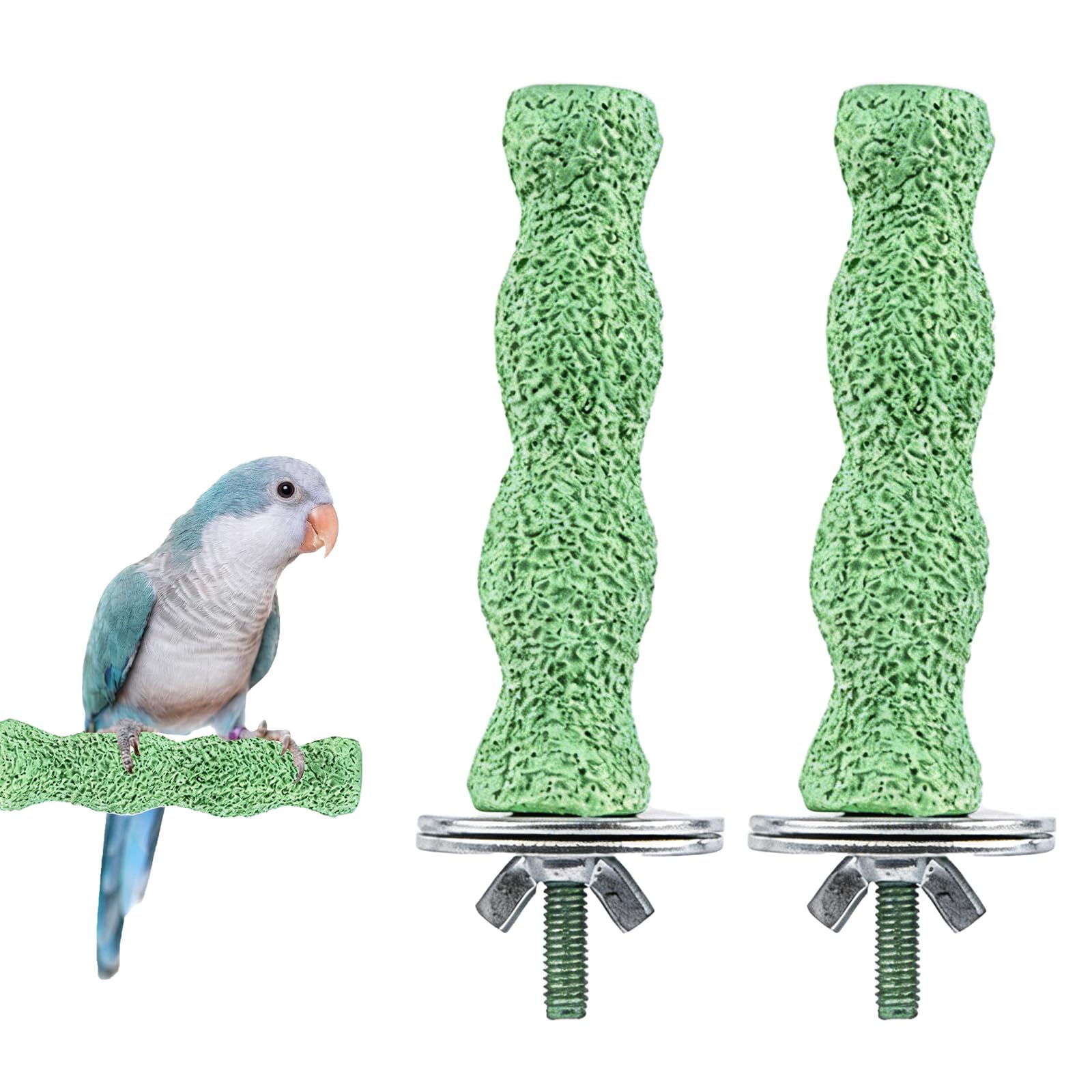 2 Pcs Parrot Perch, Anti-Slip Bird Perches for Cage Resin Bird Beak Grinding Stone Parrot Nail Trimming Perch, Green Grinding Claw Sticks Chew Toy for Parakeet Cockatiel Chinchilla Bird Parrotcage