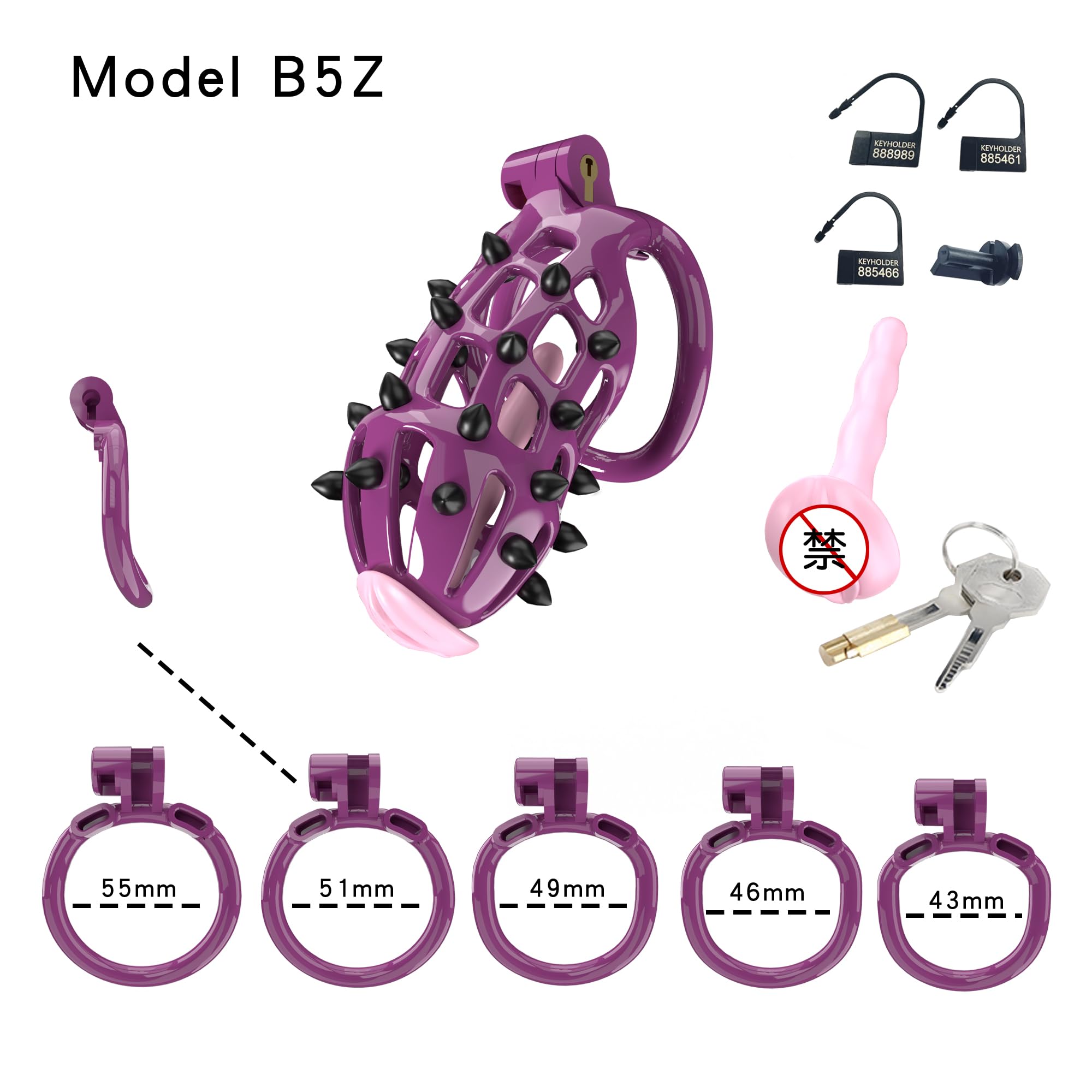Cage de chasteté pour homme avec 5 anneaux de pénis et pointes de massage en silicone Cage de pénis avec cathéter Bondage de pénis extrême SM Chasteté pour homme Jouets sexuels (B5)