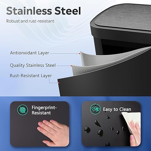 Miniatura 4 de WLIVE Bote de basura automático de 13 galones, con sensor de movimiento de gran capacidad de 50 litros, sin contacto con indicador LED, con acabado