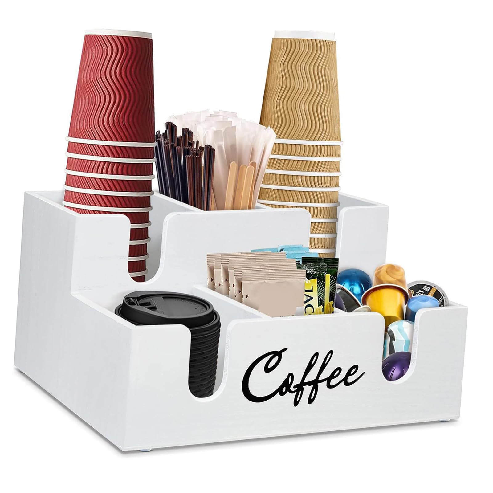 TQUXNGA Wooden Coffee Pods Organizers with 6 Spacious Compartments and Sloped Designs for Easy Access Stylish Coffee Storage