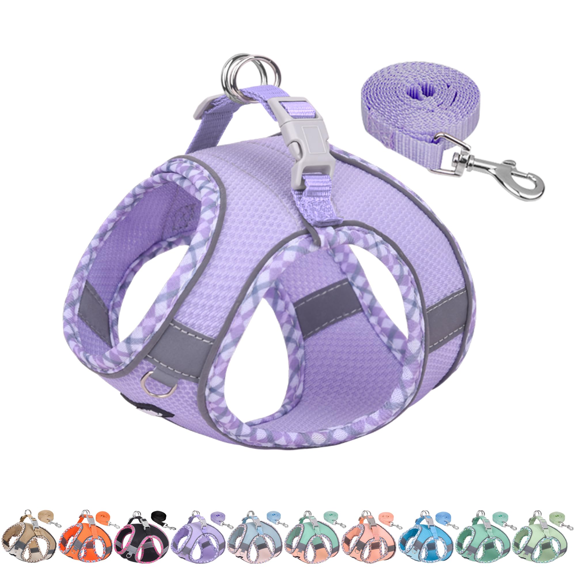 AIITLE Teacup Puppy Harness with Leash - Adjustable Soft Vest with Magic Tape & Reflective Safety Strips, Easy-Put-On for Poodles, Pomeranians - Gym,