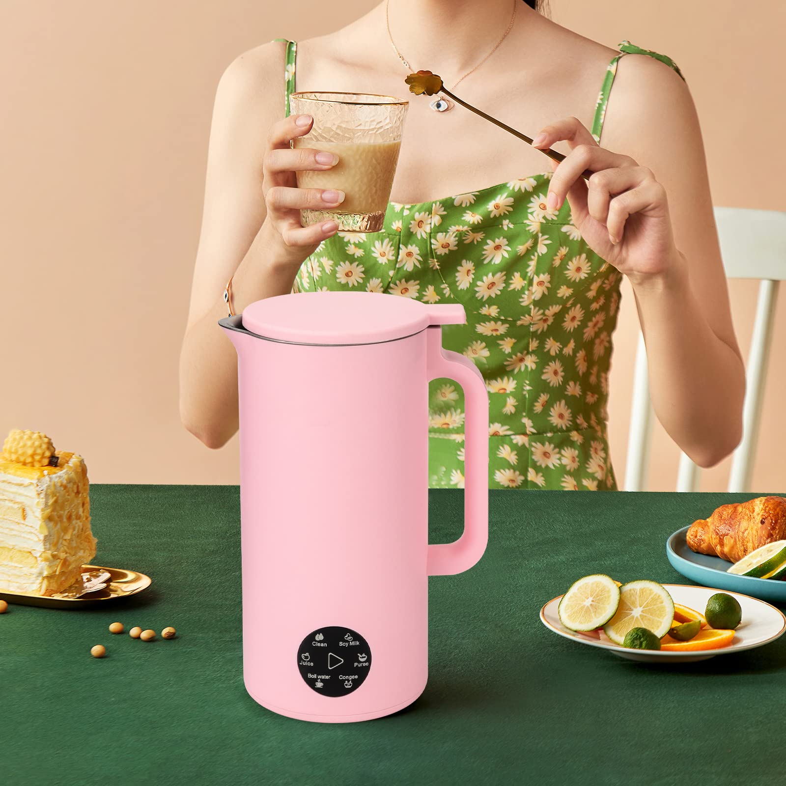 Mixeur et cuiseur à soupe en acier inoxydable - 350 ml - 6 programmes automatiques - Pour le lait de soja, le nettoyage, le jus, l'eau bouillante, les congeés et les purées - Rose