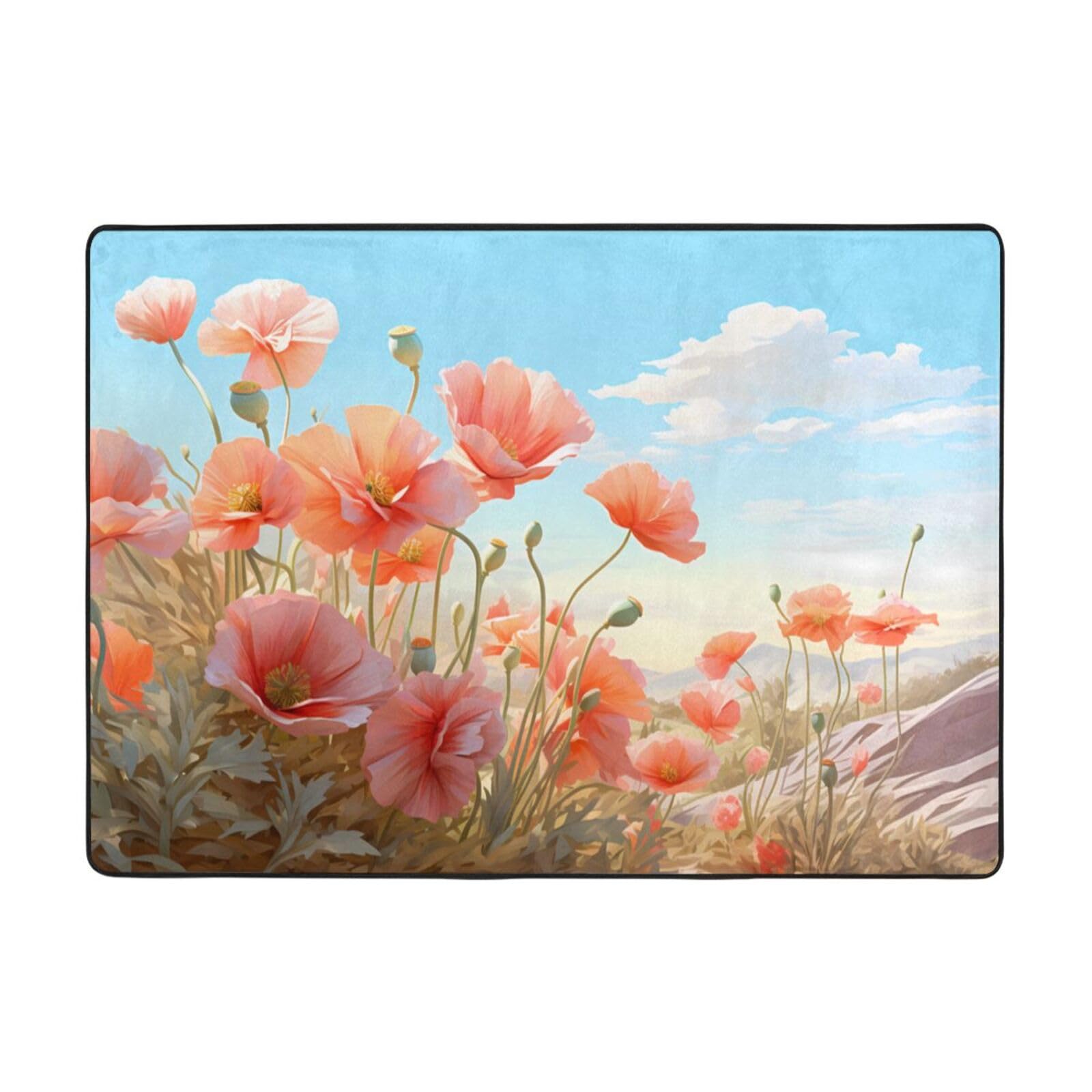 Tapis de sol doux coquelicots pastel grand format BROLEO