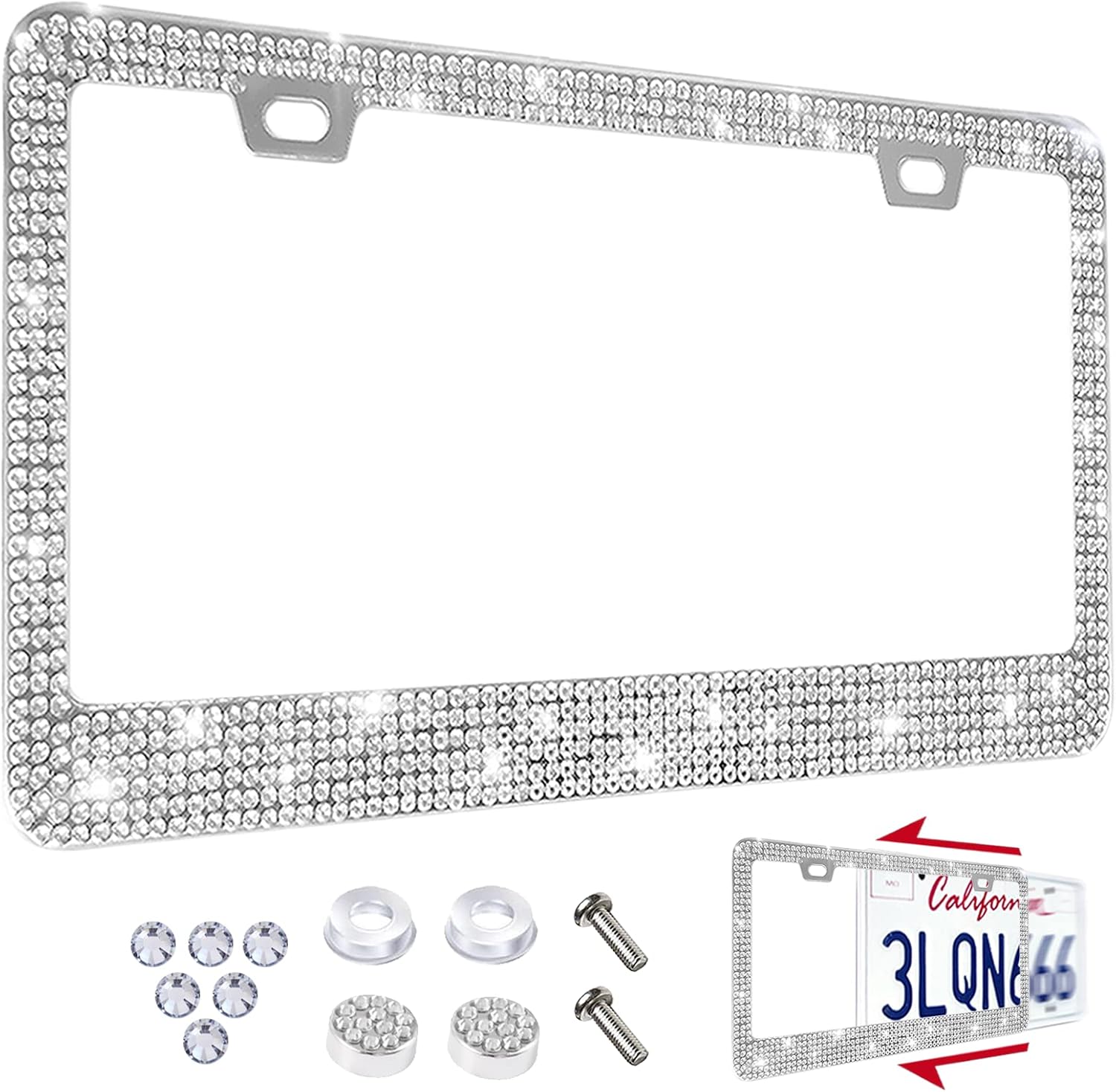 Bling License Plate Frames for Women, Rhinestone Cute